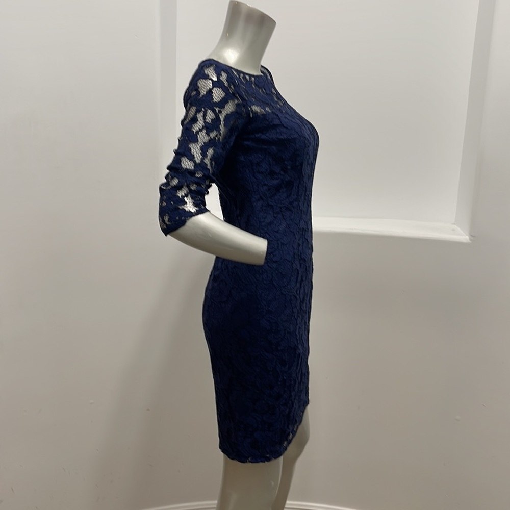 Aidan Aidan Mattox 3/4 Sleeve Lace Cocktail Dress Navy Blue Size 4 NWT - Picture 6 of 14